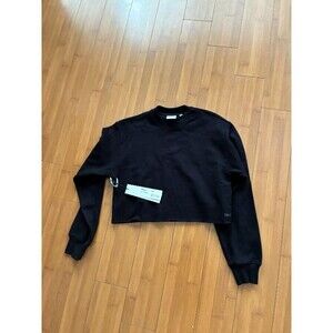 TNA Terry Perfect Fleece Raw Hem Black Sweatshirt Cropped Fit NWT - Women's XS